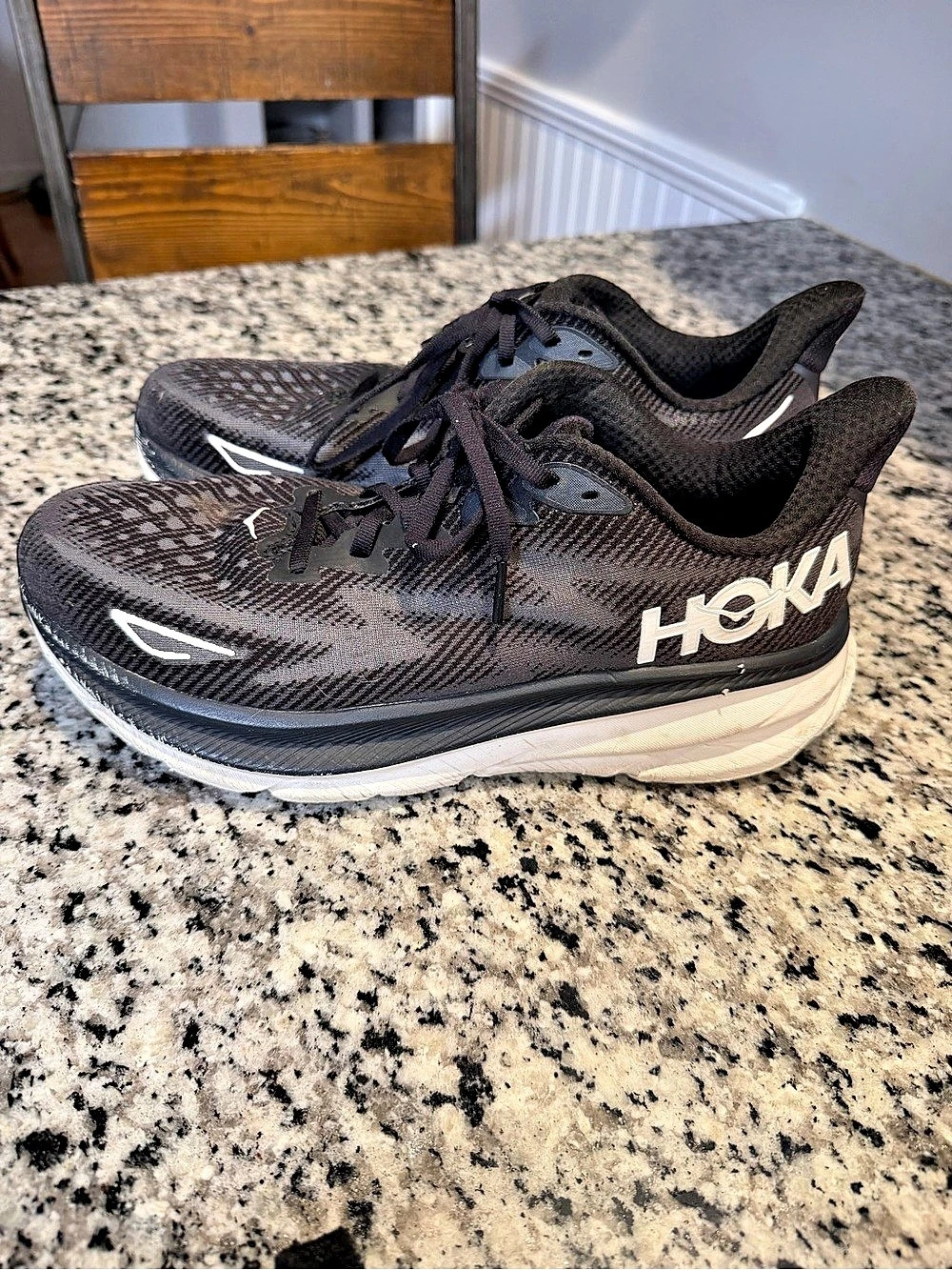 Hoka Clifton 9 Black & White Athletic Shoes